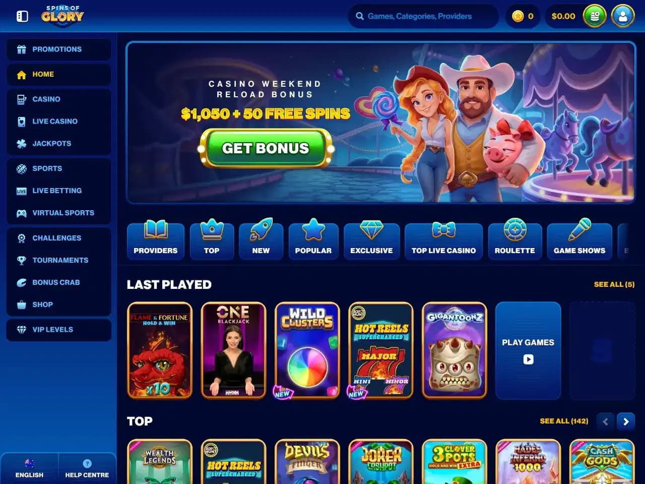 Spins of Glory Casino’s Lobby