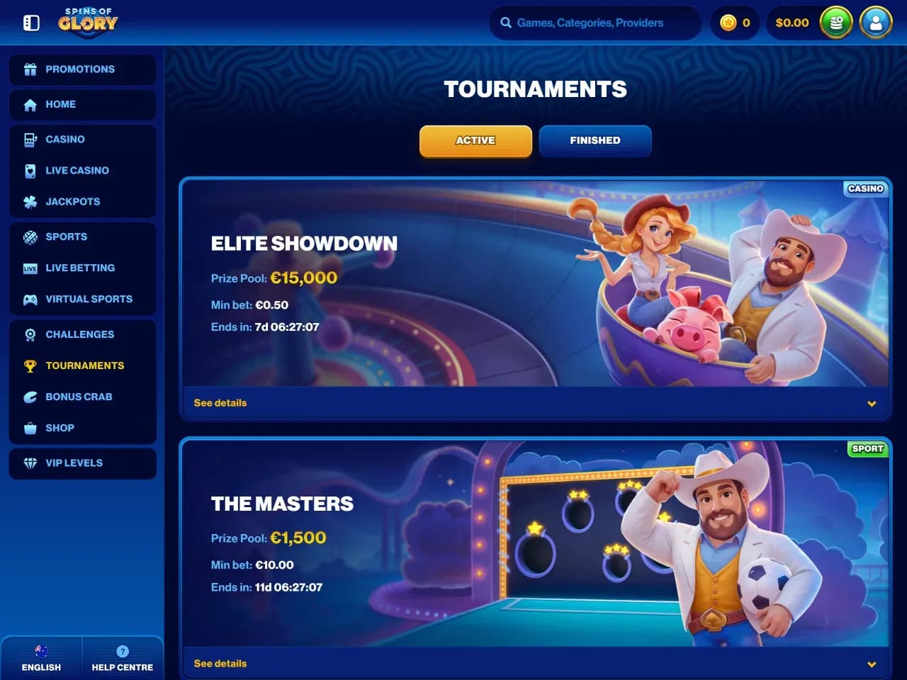 Tournaments at Spins of Glory